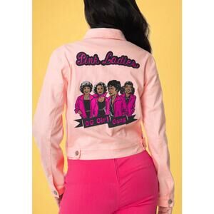 Unique Vintage Grease Pink Ladies Denim Embroidered Crop Jacket Coat 3X 20 NWOT